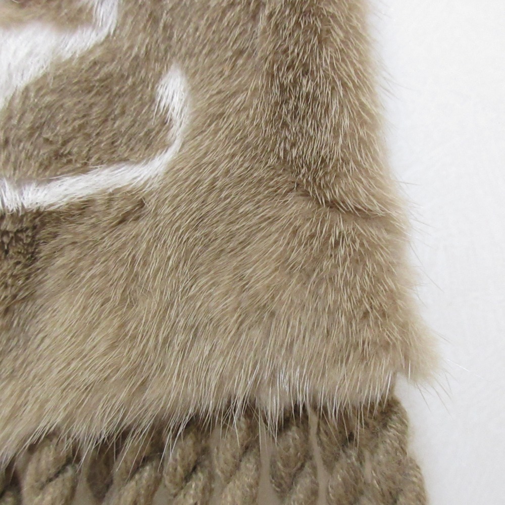 FENDI Mink Fur Fringe Stole Scarf Tippet Brown Beige Women's - Picture 9 of 11